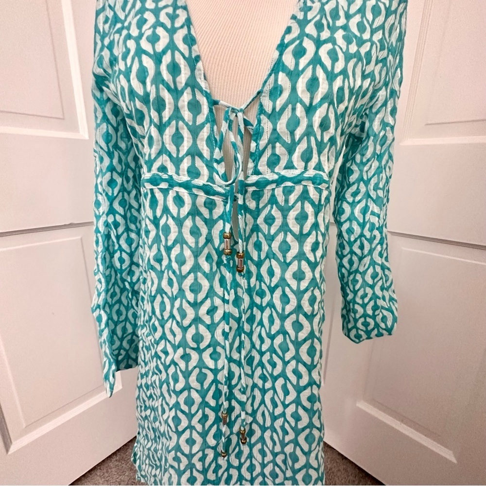 NEW! Geometric cover-up Small Teal Blue Aqua swimsuit bathing suit coverup - Picture 2 of 8